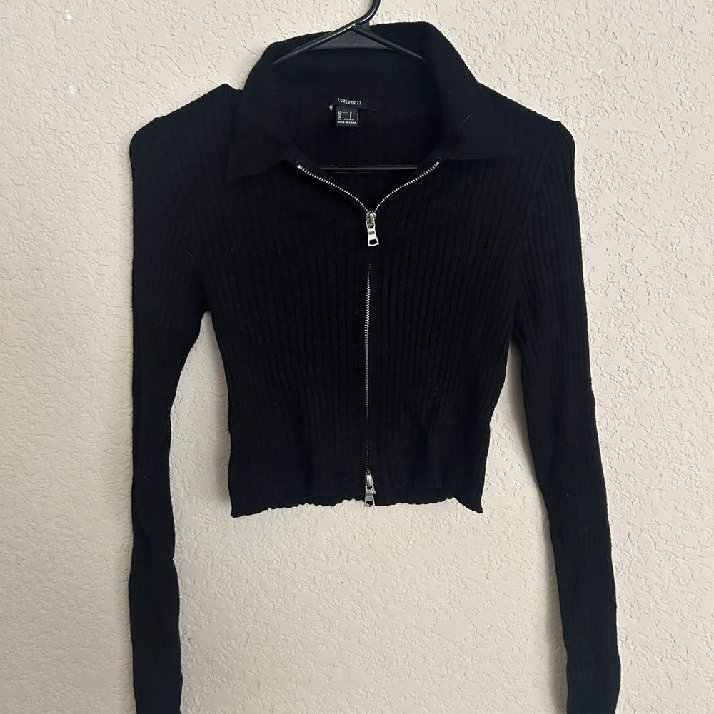 Forever 21 Black Ribbed Button Down Shirt